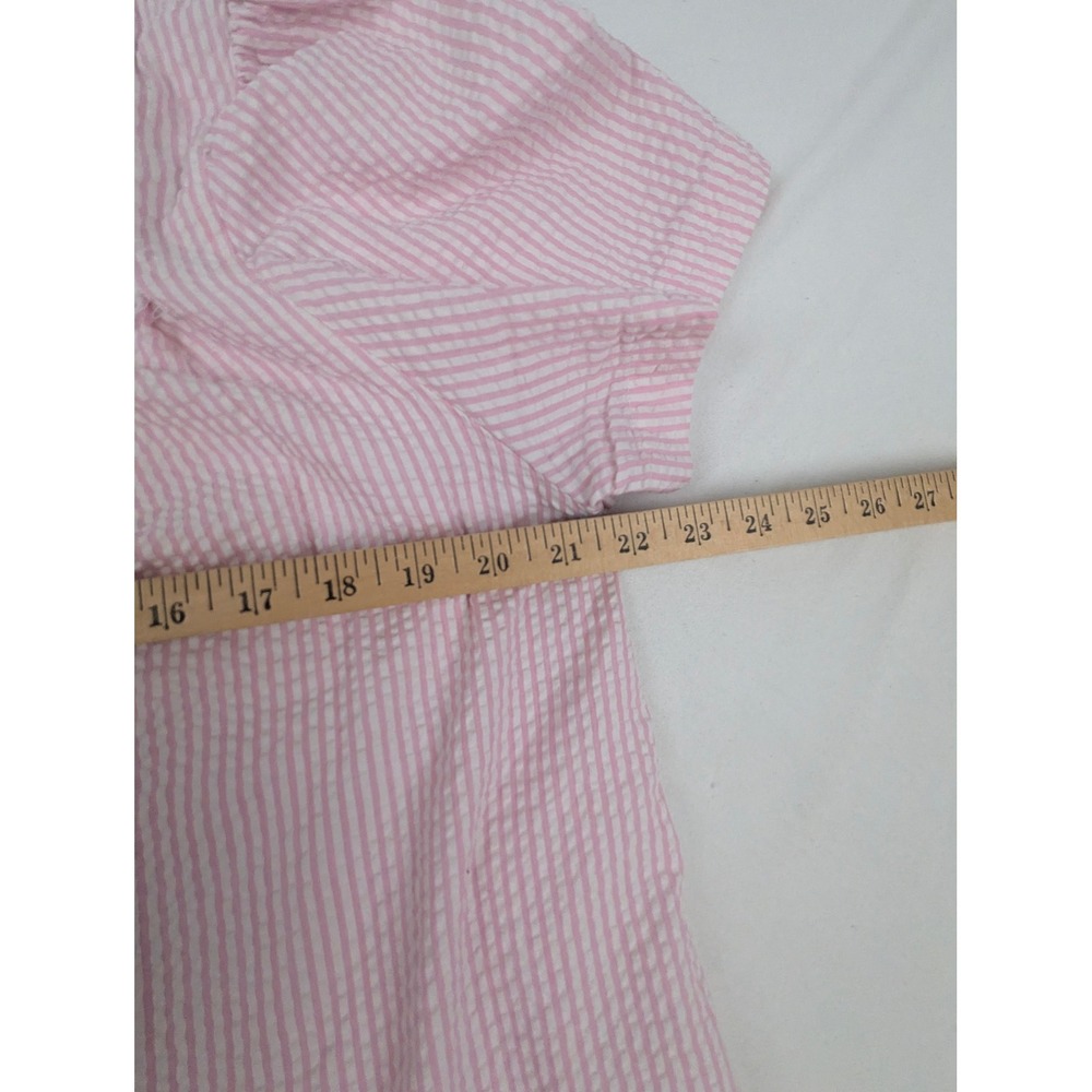 Miss Elaine At Home Pink White Seersucker Zip Front Robe Embroidered Pocket L - Picture 7 of 13